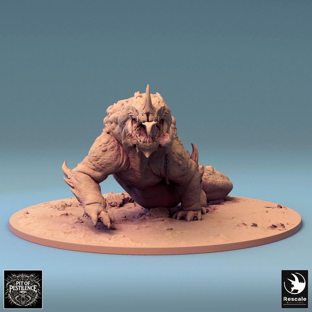 Produktfoto Tabletop 28mm Lord of the Print (LotP) 0: Tabletop Miniatur: Barbarenreiter auf Sumpfbestie - Reptilienungeheuer Kriegssaurier, Warbeast mit Speer, Ketten- und Sattelpanzer (24_08_C2)