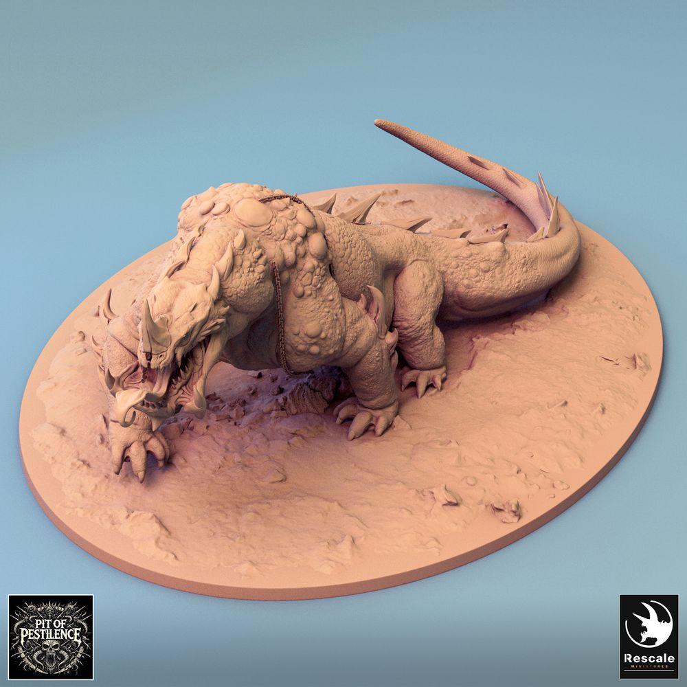 Produktfoto Tabletop 28mm Lord of the Print (LotP) 0: Tabletop Miniatur: Barbarenreiter auf Sumpfbestie - Reptilienungeheuer Kriegssaurier, Warbeast mit Speer, Ketten- und Sattelpanzer (24_08_C2)