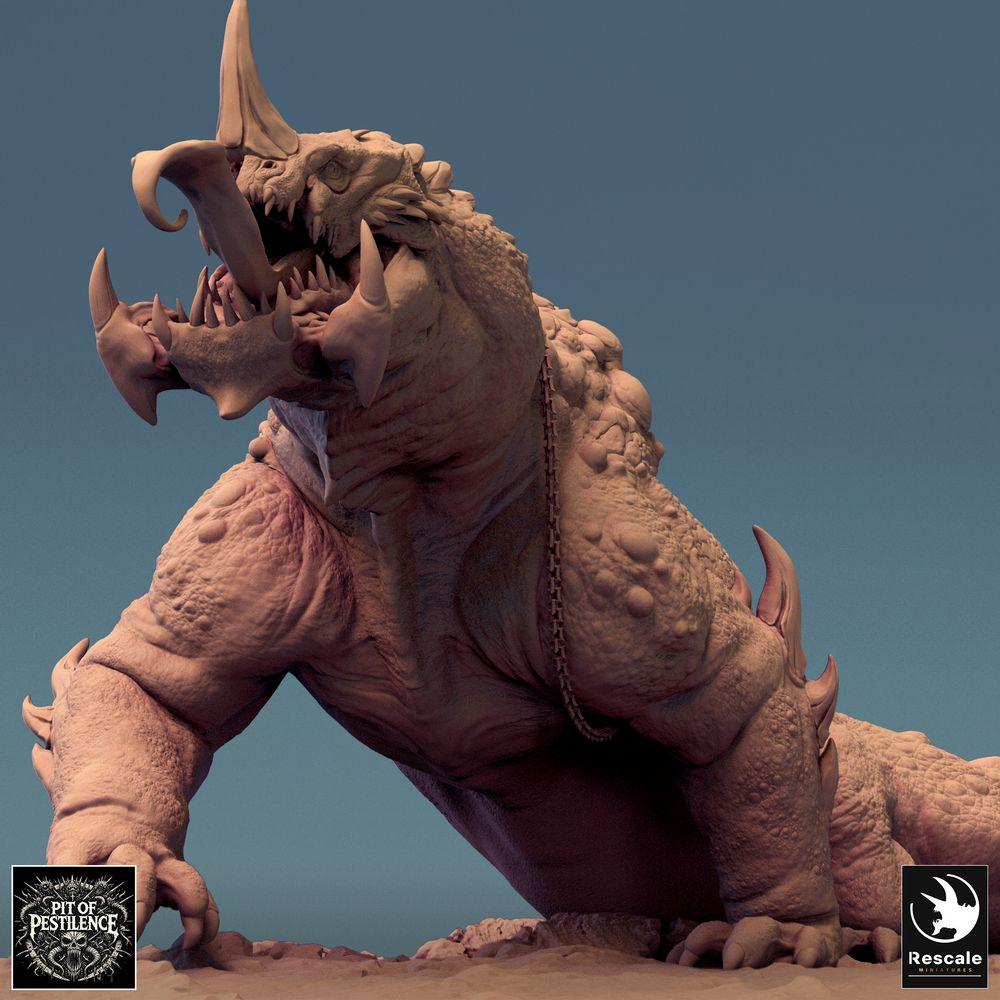 Produktfoto Tabletop 28mm Lord of the Print (LotP) 0: Tabletop Miniatur: Barbarenreiter auf Sumpfbestie - Reptilienungeheuer Kriegssaurier, Warbeast mit Speer, Ketten- und Sattelpanzer (24_08_C2)
