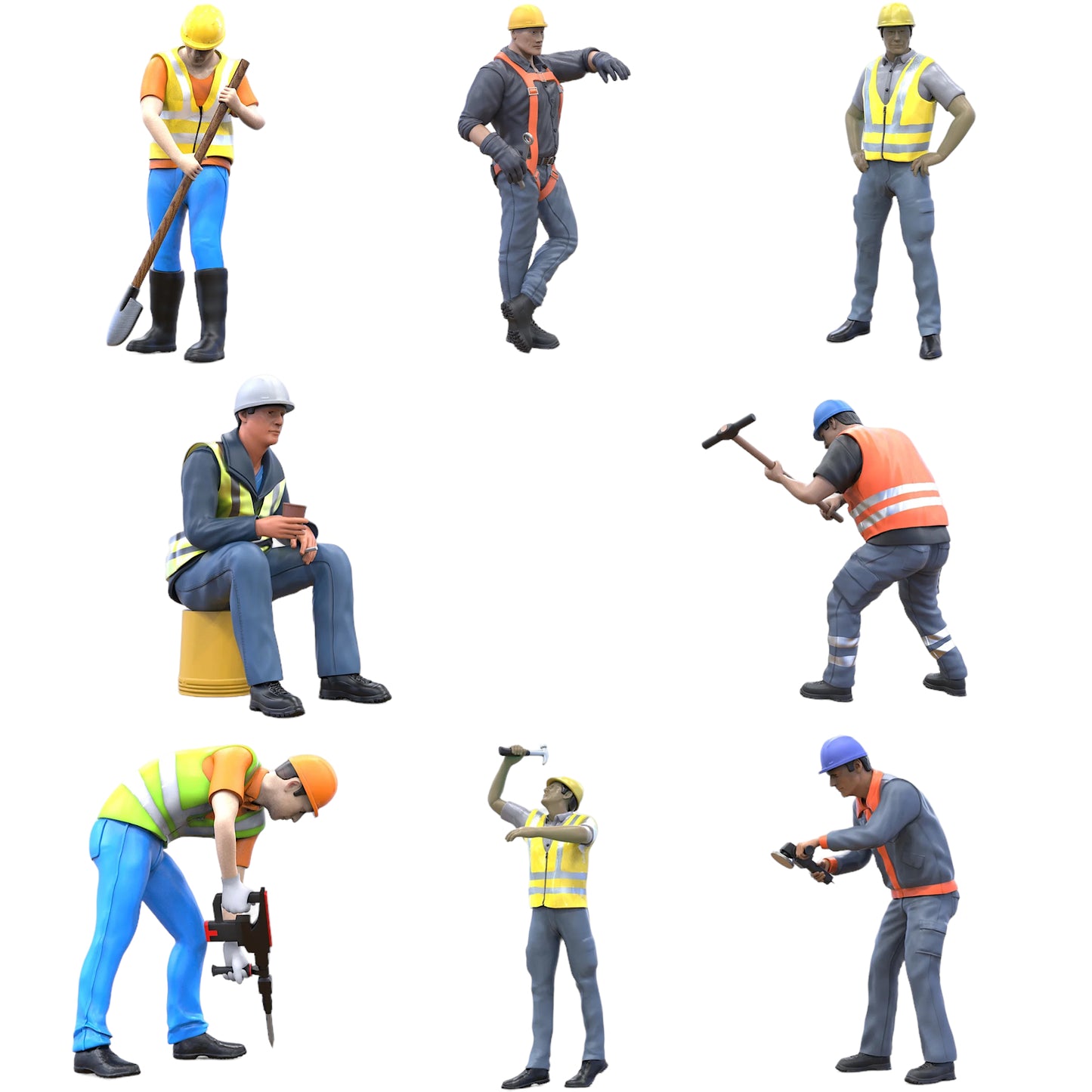 Produktfoto Diorama und Modellbau Miniatur Figur: Bauarbeiter Set, 8 Figuren