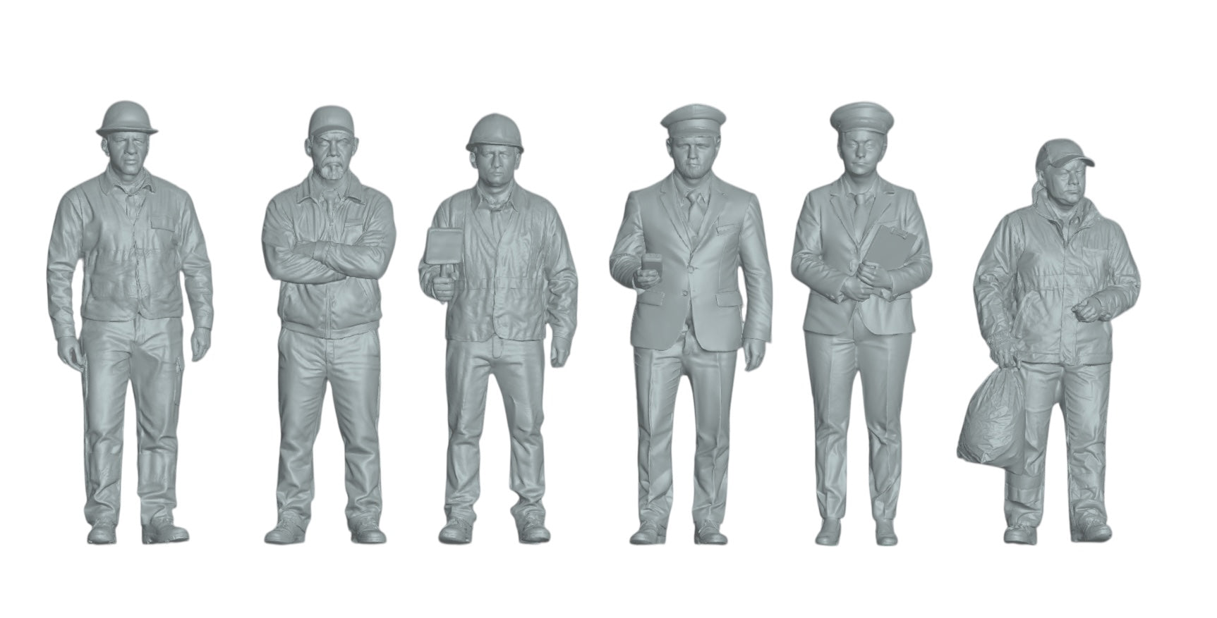 Diorama Modellbau Produktfoto 2: Bahnpersonal Figuren Set 2 - 6 Figuren (h0_28)