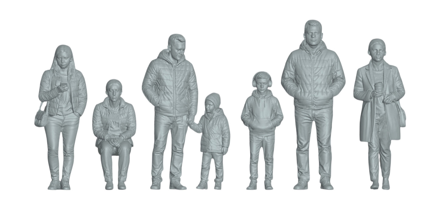 Diorama Modellbau Produktfoto 2: Passanten Figuren Set 3 - 7 Figuren (h0_30)
