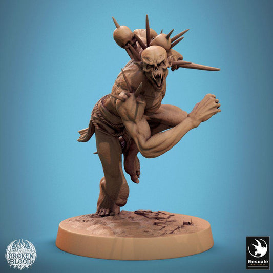 Produktfoto Tabletop 28mm Lord of the Print (LotP) 0: Fantasy Figur: Wilder Ghoul Höllenbrut - stürmender Dämonen-Berserker, Nahkampf-Schlächter mit Klauen, Knochenspornen und Trophäen (24_11_B5)