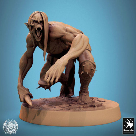 Produktfoto Tabletop 28mm Lord of the Print (LotP) 0: Fantasy Miniatur: Wilder Ghul Ghoul, lauernd-kriechend, Hungerbestie mit langen Klauen, Dungeon-Boss und Skirmish Gegner (24_11_B11)