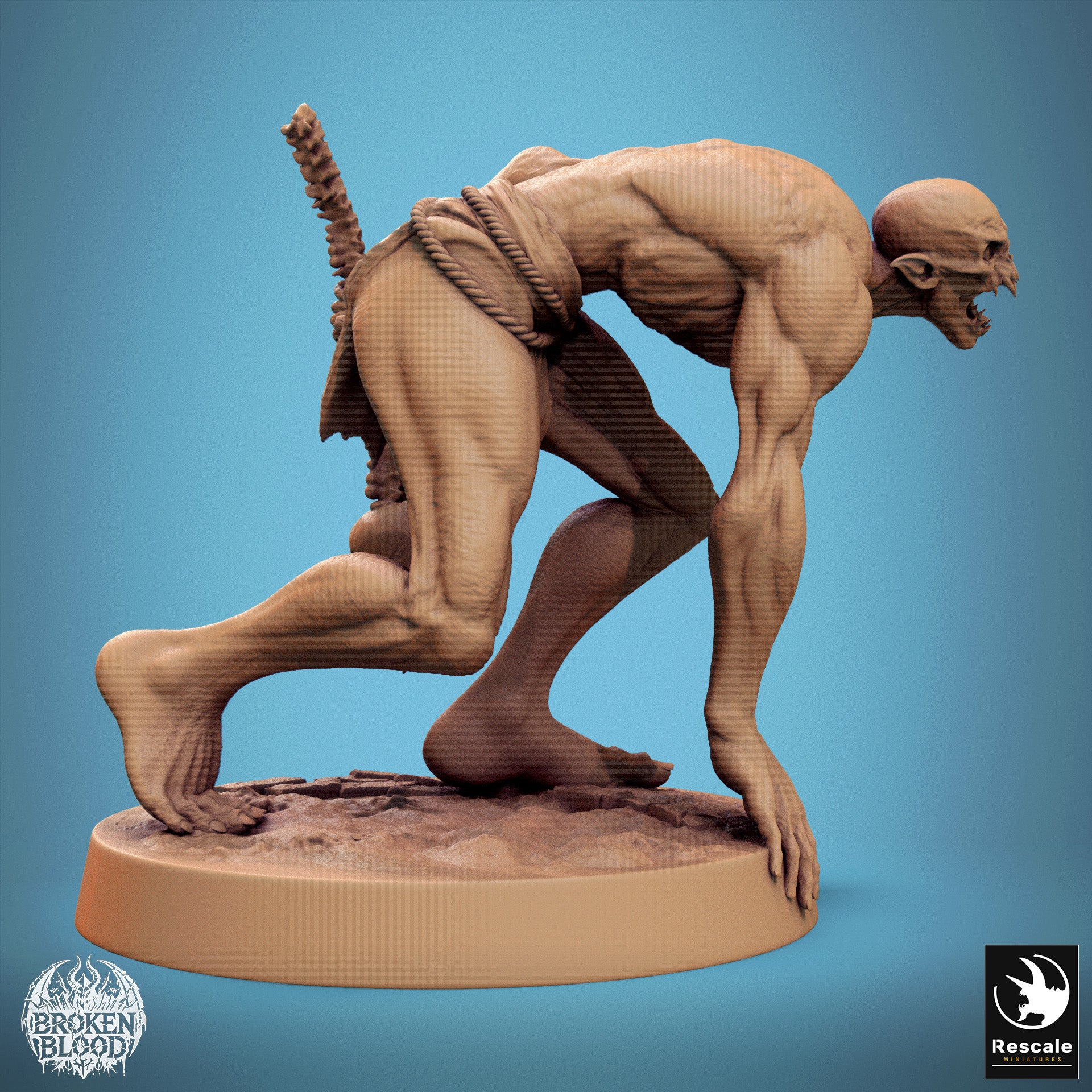 Produktfoto Tabletop 28mm Lord of the Print (LotP) 1: Tabletop Miniatur: Wilder Ghul/Ghoul, Gruftschrecken-Unhold - geduckter Vorwärtsangriff, brüllend, mit Knochenkeule aus Wirbelsäule und Schädel (24_11_B17)