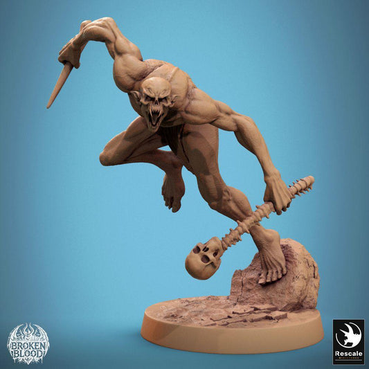 Produktfoto Tabletop 28mm Lord of the Print (LotP) 0: Tabletop Miniatur: Wilder Ghoul im Sprung (Savage Ghoul) - untoter Meuchler und Lauerjäger mit Dolch, Schädel und Wirbelsäule (24_11_B19)
