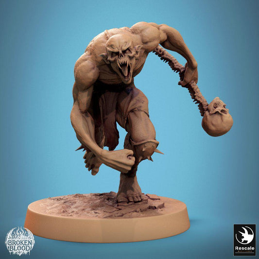 Produktfoto Tabletop 28mm Lord of the Print (LotP) 0: Tabletop Miniatur: Wilder Ghoul-Berserker Savage Ghoul, untoter Schläger mit Schädelkeule, im Sturmlauf (24_11_B29)