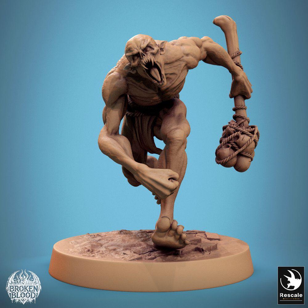 Produktfoto Tabletop 28mm Lord of the Print (LotP) 0: Tabletop Miniatur: Wilder Ghul Ghoul im Sprint, Keulenkrieger, Dungeon Gegner, Boss-Monster, Oger Troll Riese, Grimdark Kreatur (24_11_B31)