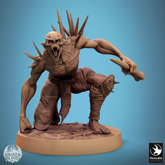 Produktfoto Tabletop 28mm Lord of the Print (LotP) 0: Tabletop Miniatur: Wilder Ghul / Dämonenghul (Savage Ghoul) - stacheliger Nachtjäger, Nahkampf-Monster mit Keule oder Dolch (24_11_B33)