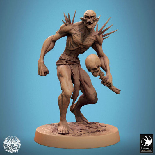 Produktfoto Tabletop 28mm Lord of the Print (LotP) 0: Tabletop Miniatur: Wilder Ghoul‑Champion, dämonischer Unhold, Boss‑Monster und Nahkämpfer mit Schädelkeule und Knochenstacheln (24_11_B35)
