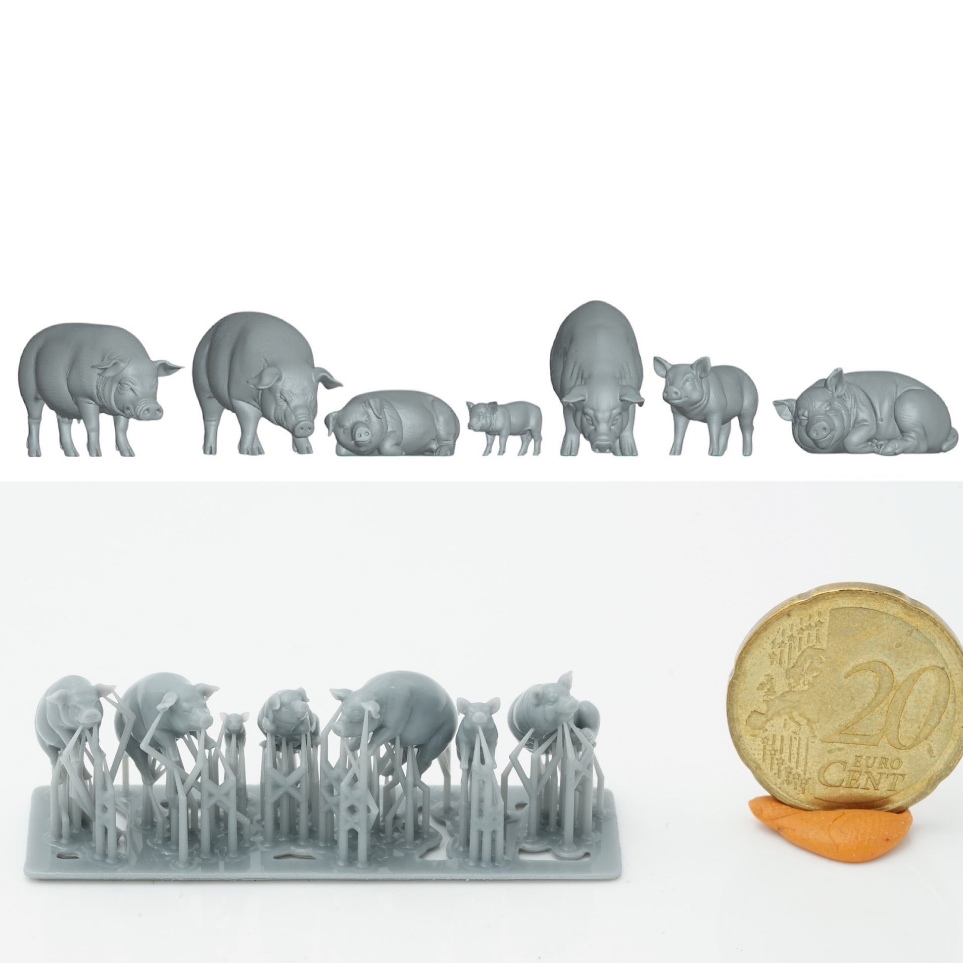 Produktfoto Tier Figur Diorama, Modellbau: 0: Bauernhof Farm Tier Figuren: Schweine Set - 7 Schweine (Ref a050)