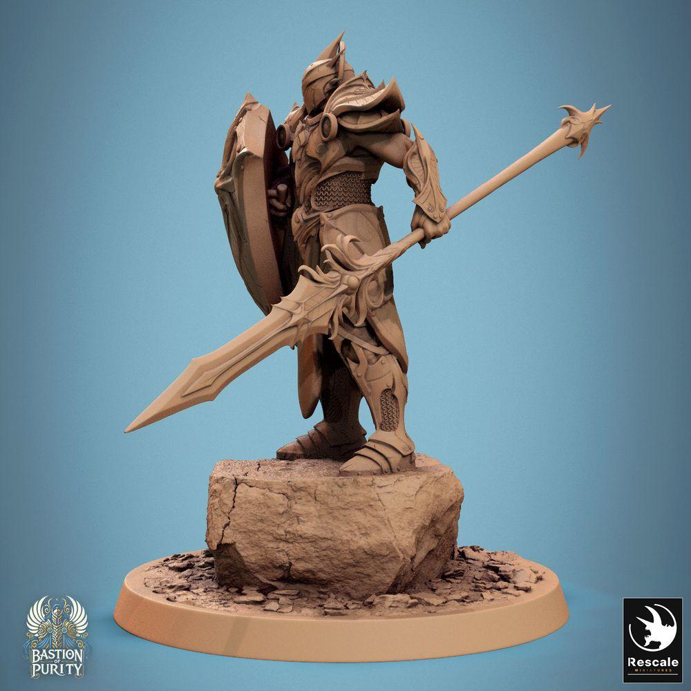 Produktfoto Tabletop 28mm Lord of the Print (LotP) 0: Tabletop Miniatur: Paladin Kommandant mit Speer und Großschild, gepanzerter Ritter, Elitegardist, Schildträger - Sentinel of Aetherium (24_09_D5)