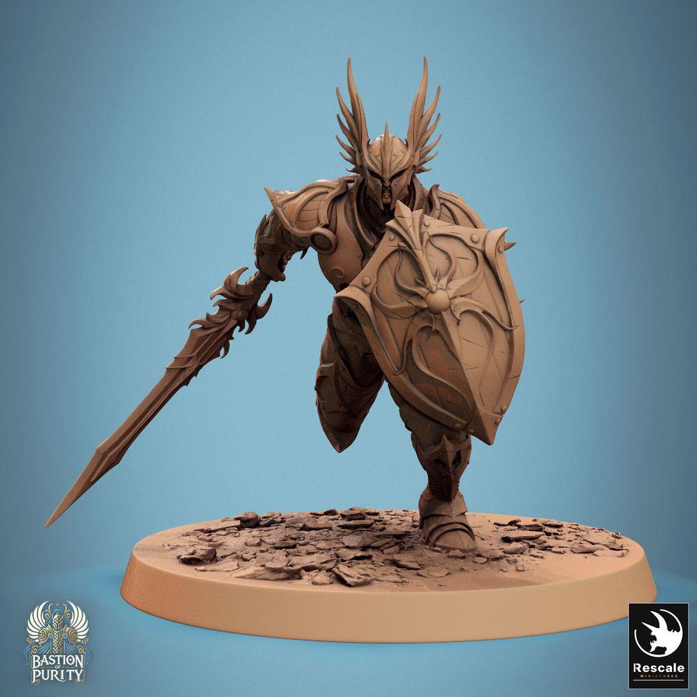 Produktfoto Tabletop 28mm Lord of the Print (LotP) 0: Fantasy Tabletop Miniatur: Ätherium-Wächter Paladin/Ritter in Plattenrüstung, Schildkämpfer mit Langschwert und großem Schild - Aetherium Sentinel (24_09_D8)