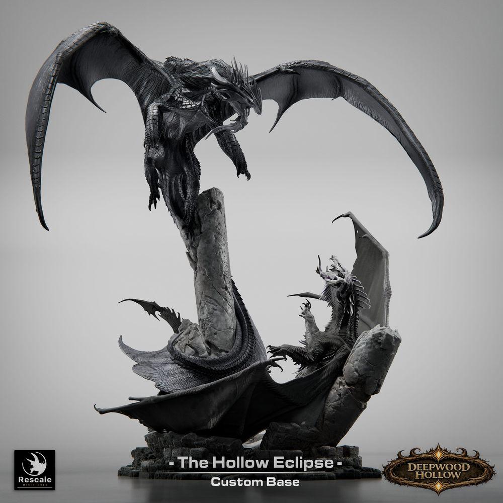 Produktfoto Tabletop 28mm Lord of the Print (LotP) 0: Fantasy Figur: Hollow Eclipse Drachen-Diorama - Drachen-Duell im Luftkampf über Felszacken - Bossmonster, Endgegner, Großmodell, Display-Miniatur für Tabletop und Wargaming (26_03_B1)