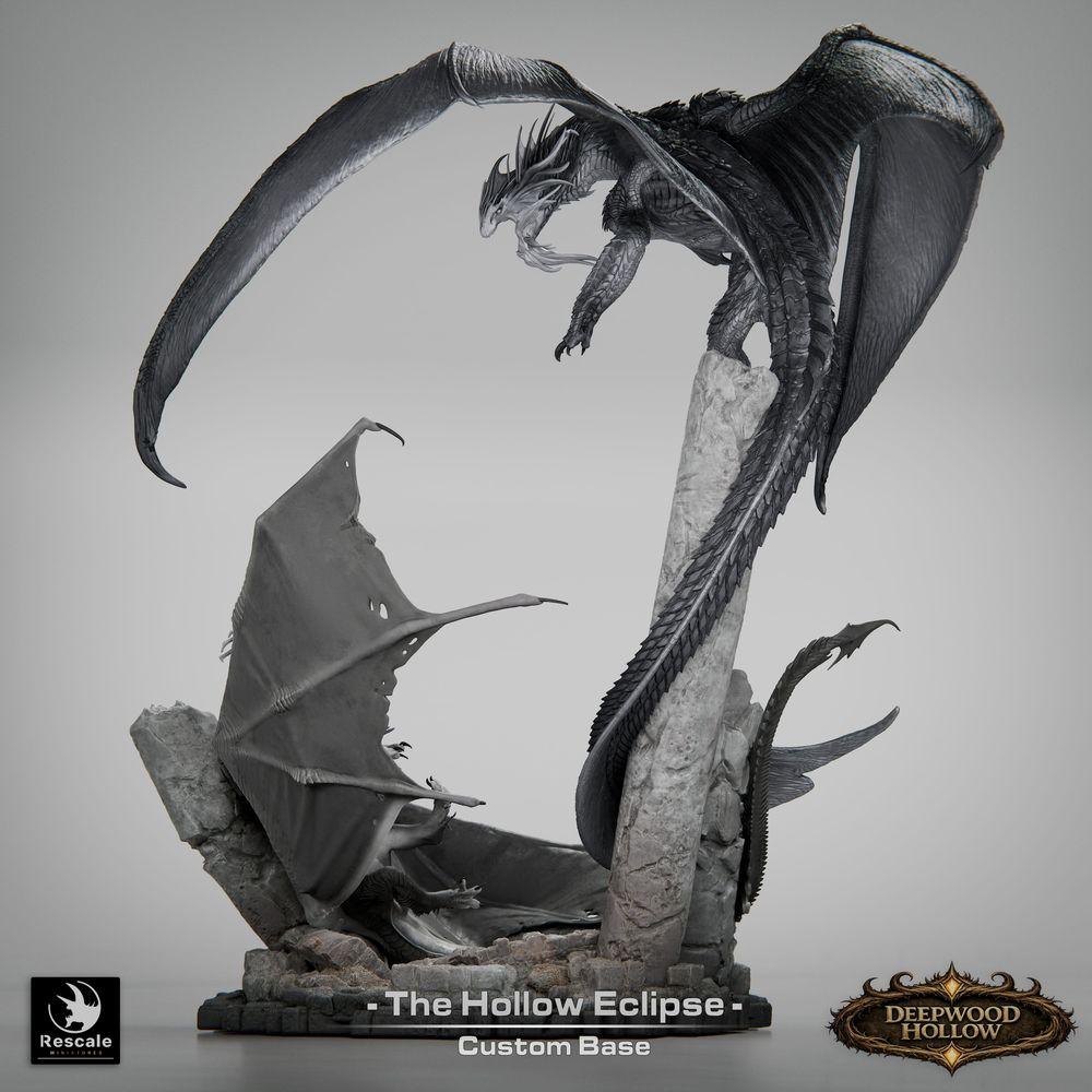 Produktfoto Tabletop 28mm Lord of the Print (LotP) 1: Fantasy Figur: Hollow Eclipse Drachen-Diorama - Drachen-Duell im Luftkampf über Felszacken - Bossmonster, Endgegner, Großmodell, Display-Miniatur für Tabletop und Wargaming (26_03_B1)