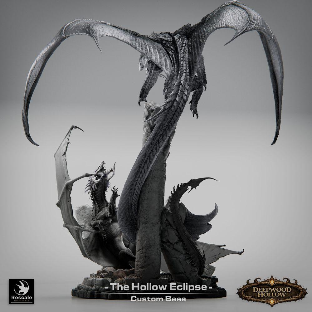 Produktfoto Tabletop 28mm Lord of the Print (LotP) 2: Fantasy Figur: Hollow Eclipse Drachen-Diorama - Drachen-Duell im Luftkampf über Felszacken - Bossmonster, Endgegner, Großmodell, Display-Miniatur für Tabletop und Wargaming (26_03_B1)