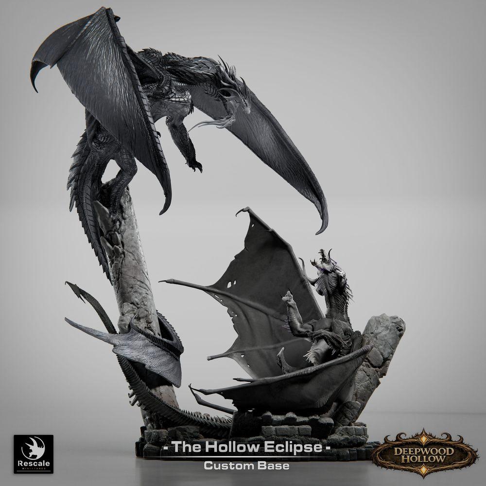 Produktfoto Tabletop 28mm Lord of the Print (LotP) 3: Fantasy Figur: Hollow Eclipse Drachen-Diorama - Drachen-Duell im Luftkampf über Felszacken - Bossmonster, Endgegner, Großmodell, Display-Miniatur für Tabletop und Wargaming (26_03_B1)