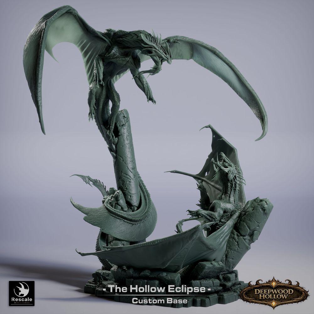 Produktfoto Tabletop 28mm Lord of the Print (LotP) 4: Fantasy Figur: Hollow Eclipse Drachen-Diorama - Drachen-Duell im Luftkampf über Felszacken - Bossmonster, Endgegner, Großmodell, Display-Miniatur für Tabletop und Wargaming (26_03_B1)