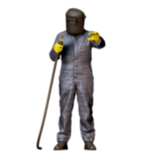 3DP Miniatures 0: Stehende Figur: Schweißer in Vollschutzanzug mit Schweißhelm & Schlauchgerät (Ref. Nr. 480)