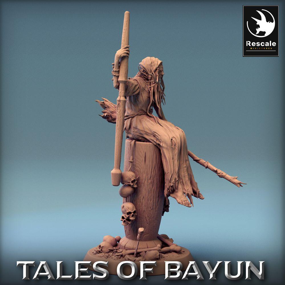 Produktfoto Tabletop 28mm Lord of the Print (LotP) 0: Tabletop Miniatur: Hexe Baba Yaga Baba Jaga, Nekromantin und Totenbeschwörerin auf Mörser mit Stößel und Besen (24_01_N)