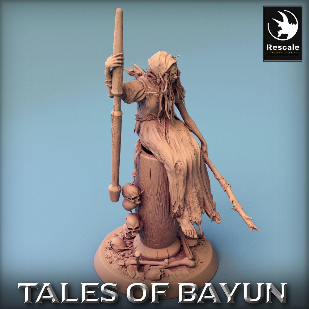 Produktfoto Tabletop 28mm Lord of the Print (LotP) 0: Tabletop Miniatur: Hexe Baba Yaga Baba Jaga, Nekromantin und Totenbeschwörerin auf Mörser mit Stößel und Besen (24_01_N)