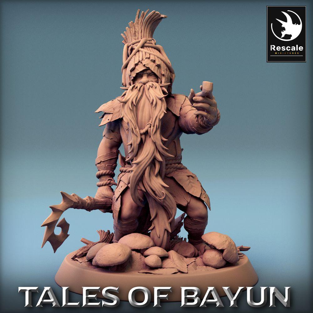 Produktfoto Tabletop 28mm Lord of the Print (LotP) 0: Fantasy Figur: Zwergenhäuptling - Barbarenschamane mit Haken-Axt, Waldschamane, Totemkrieger, Champion (24_01_A5)