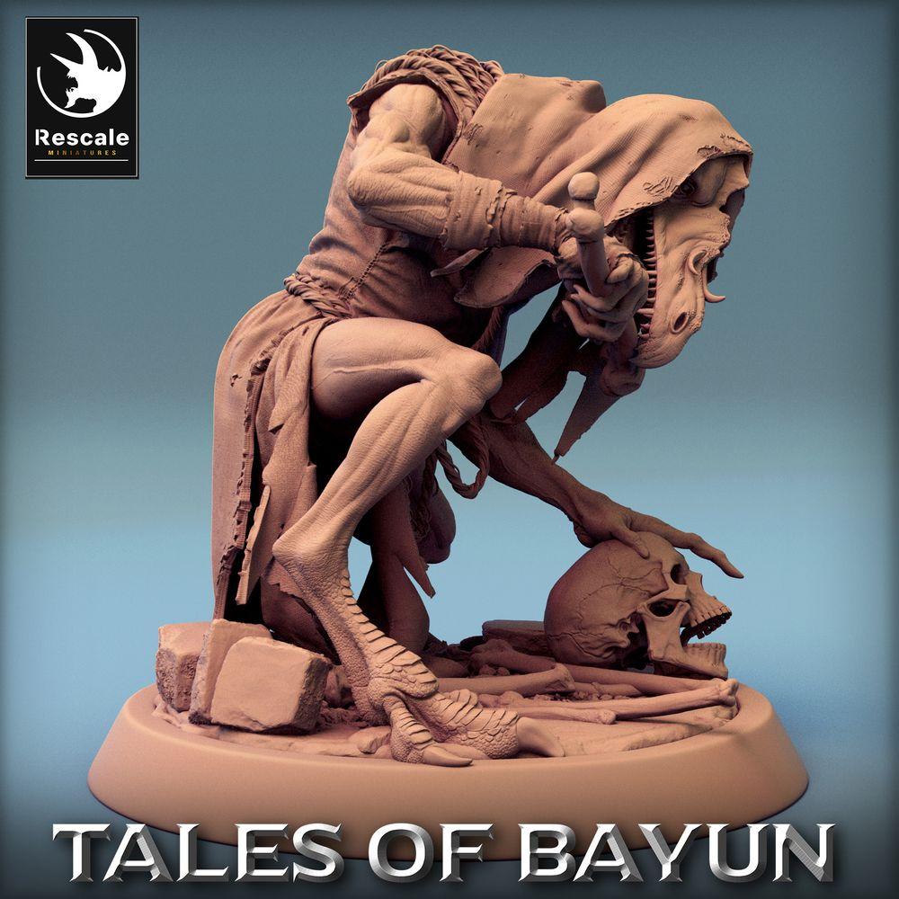 Produktfoto Tabletop 28mm Lord of the Print (LotP) 0: Tabletop Miniatur: Raben-Schamane / Krähenpriester - Vogelmensch-Nekromant mit Ritualstab, Dark Fantasy Kultist (Kikimora Ghoul-Eater) (24_01_E2)