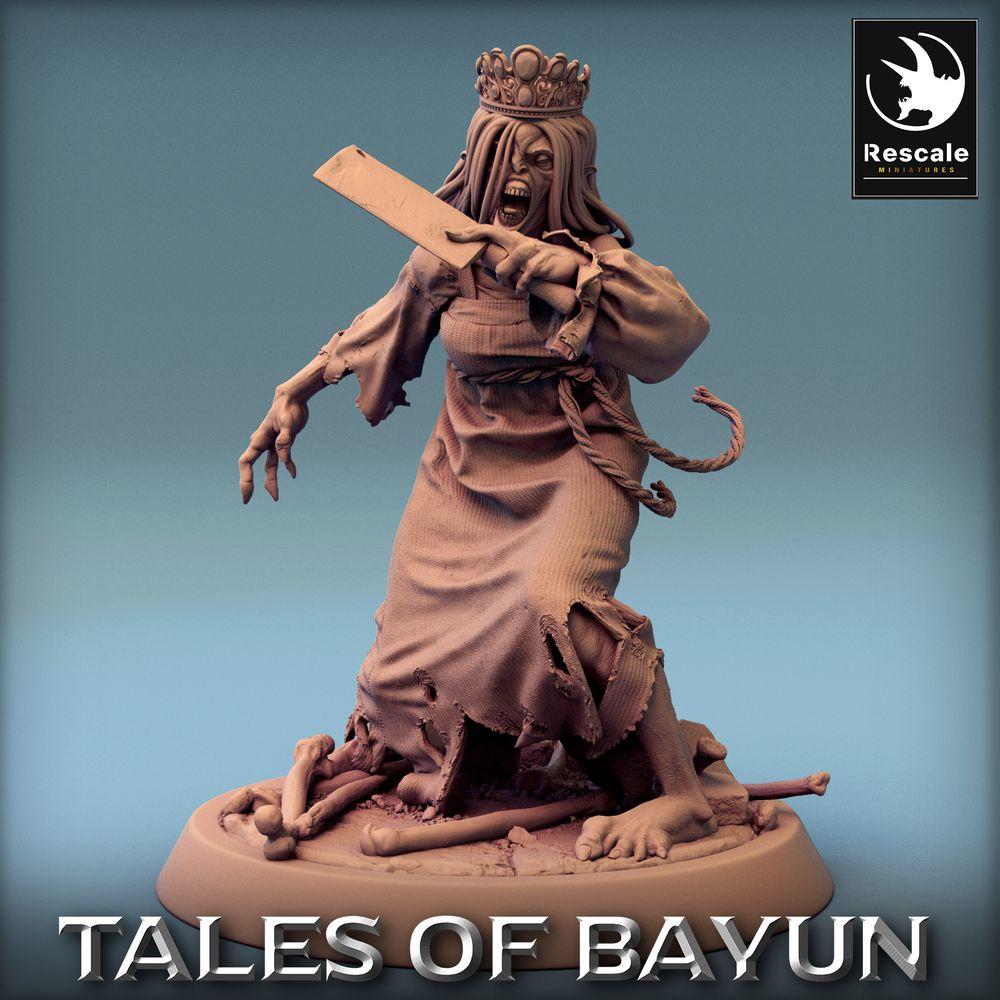 Produktfoto Tabletop 28mm Lord of the Print (LotP) 0: Fantasy Figur: Kikimora Princess Guard - Untote Königin, verfluchte Hexe, Banshee mit Fleischerbeil (24_01_F1)