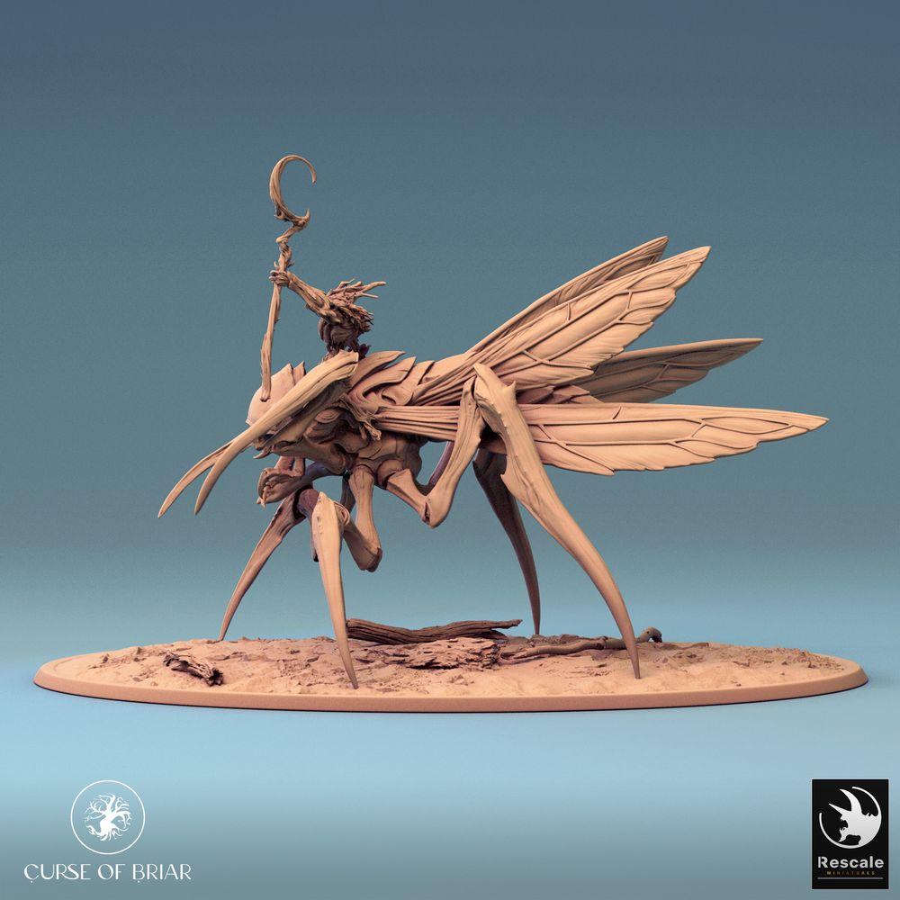 Produktfoto Tabletop 28mm Lord of the Print (LotP) 0: Tabletop Miniatur: Insektenreiter auf Flügelmantis, Schwarmhexe/Pestschamane mit Stab, Mantidenkavallerie Bossmonster (24_07_D1)