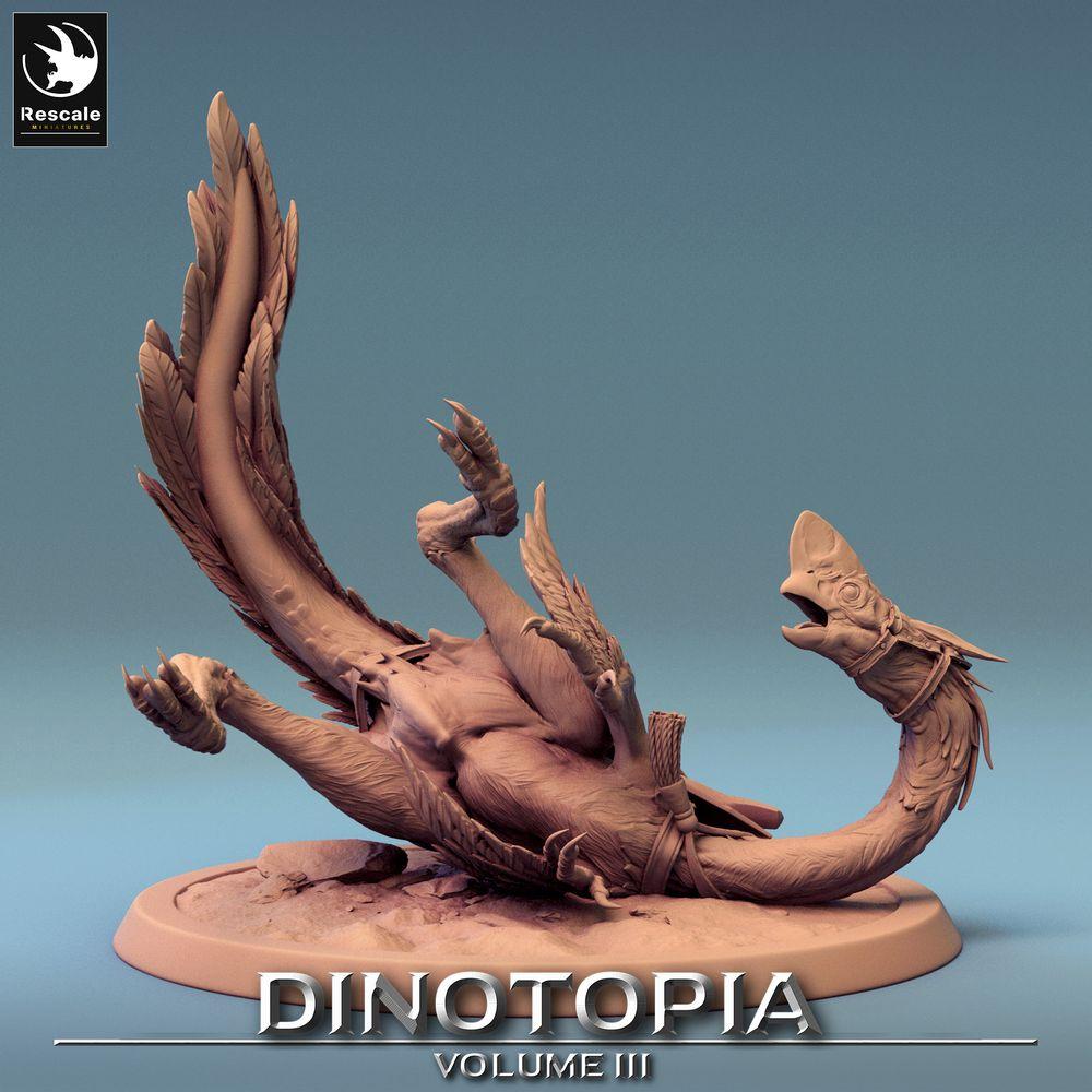 Produktfoto Tabletop 28mm Lord of the Print (LotP) 0: Tabletop Miniatur: Oviraptor Reittier gestürzt, gefiederter Raptor, Saurier-Bestie, Raptor Mount (24_06_D2)