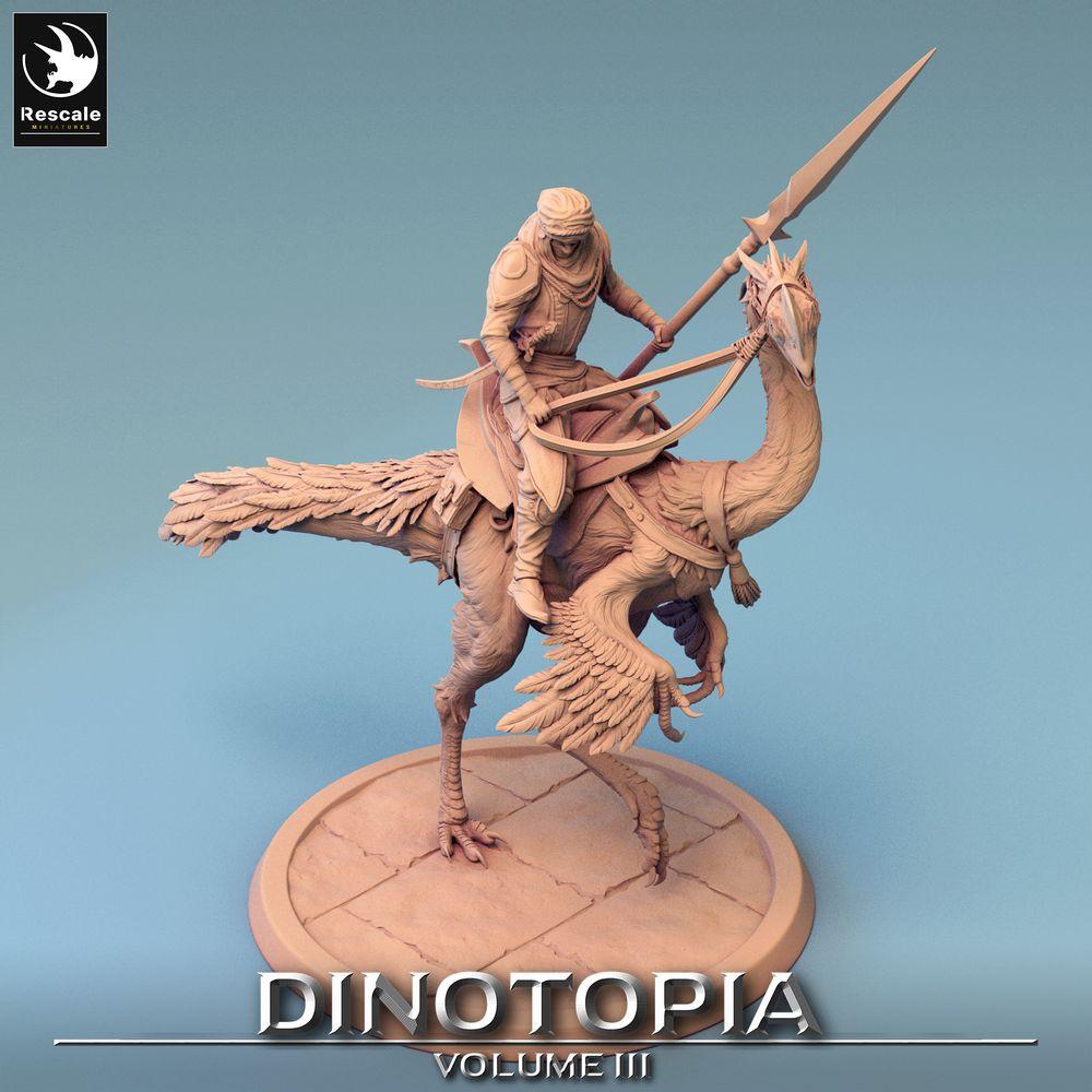Produktfoto Tabletop 28mm Lord of the Print (LotP) 0: Fantasy Miniatur: Nomaden-Kavallerist auf Oviraptor, Raptorreiter mit Lanze (24_06_D8)