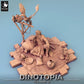 Produktfoto Tabletop 28mm Lord of the Print (LotP) 0: Fantasy Figur: Wüstenhändler und Bestienmeister, Nomaden-Karawanenführer - rastend mit Wasserpfeife und gefiederten Echsen (24_06_E27)