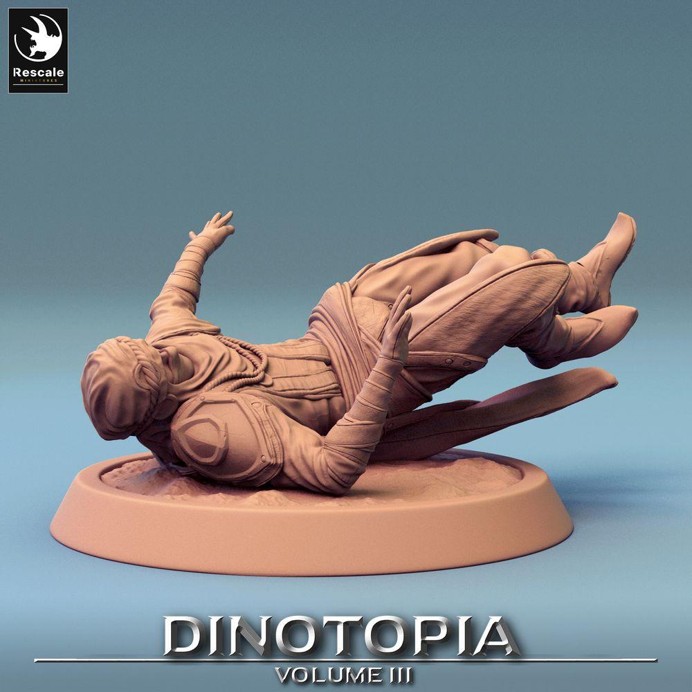 Produktfoto Tabletop 28mm Lord of the Print (LotP) 0: Tabletop Miniatur: Wüsten‑Nomadenkrieger / Assassine / Schurke - dynamische Sturzpose mit Effekt‑Szenenbase für Skirmish und Wargame (24_06_D3)