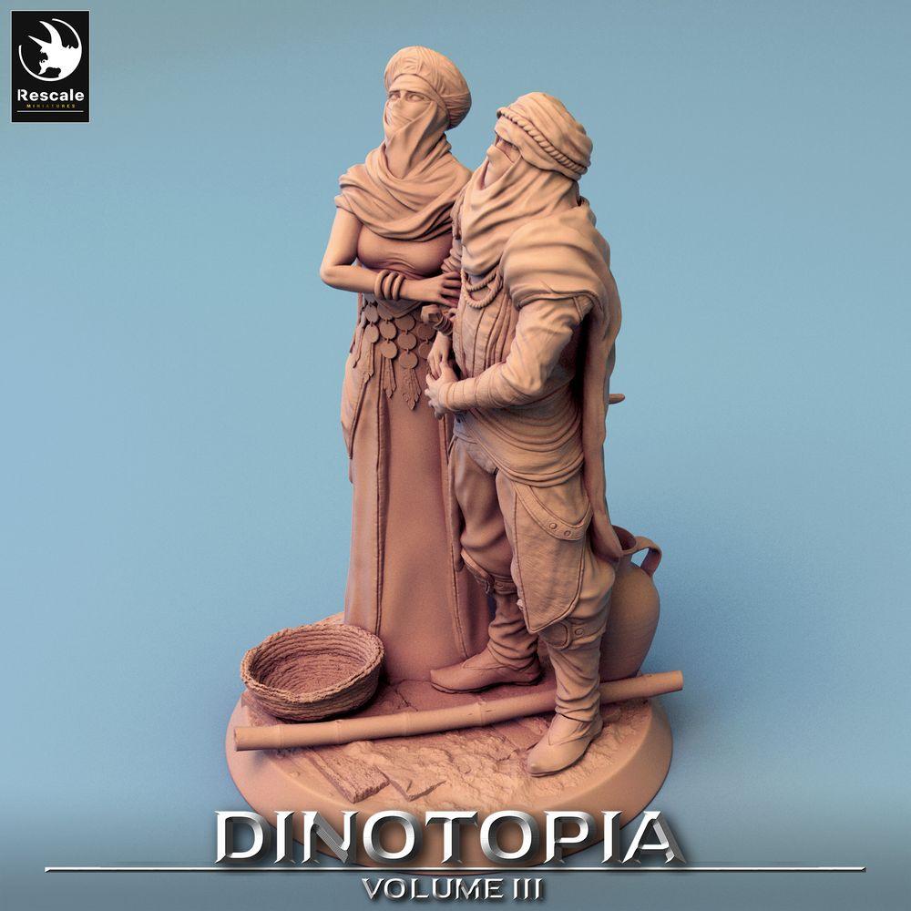 Produktfoto Tabletop 28mm Lord of the Print (LotP) 0: Fantasy Figuren Set: Wüsten-Nomaden Anführerpaar, Karawanenwächter Duo, Dünen-Späher (24_06_E29)