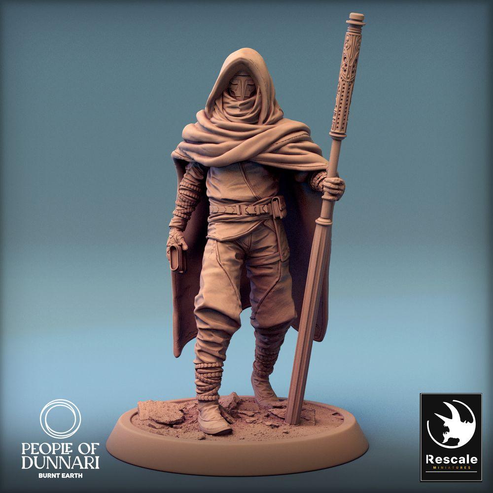 Produktfoto Tabletop 28mm Lord of the Print (LotP) 0: Tabletop Miniatur: Wüstenmagier Sandweaver, Nomaden-Mystiker mit Stab und Ritualbuch, Orakel/Runenpriester (24_03_H5)