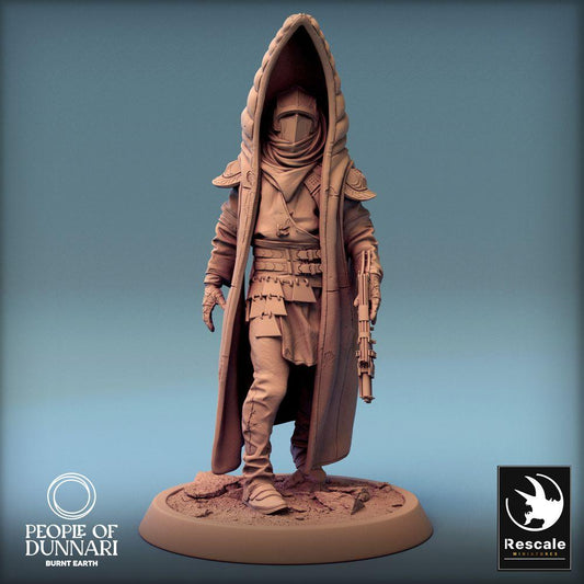 Produktfoto Tabletop 28mm Lord of the Print (LotP) 0: Sci‑Fi Figur: Dunnari Razan - Wüsten‑Nomade mit Gewehr, Ranger/Späher, Kopfgeldjäger, Scharfschütze (24_03_H10)