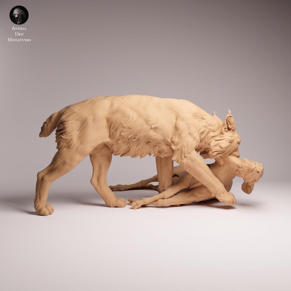 Produktfoto Tabletop 28mm Lord of the Print (LotP) 0: Wildtier Tierfigur: Eurasischer Luchs mit Beute (26_07_03)
