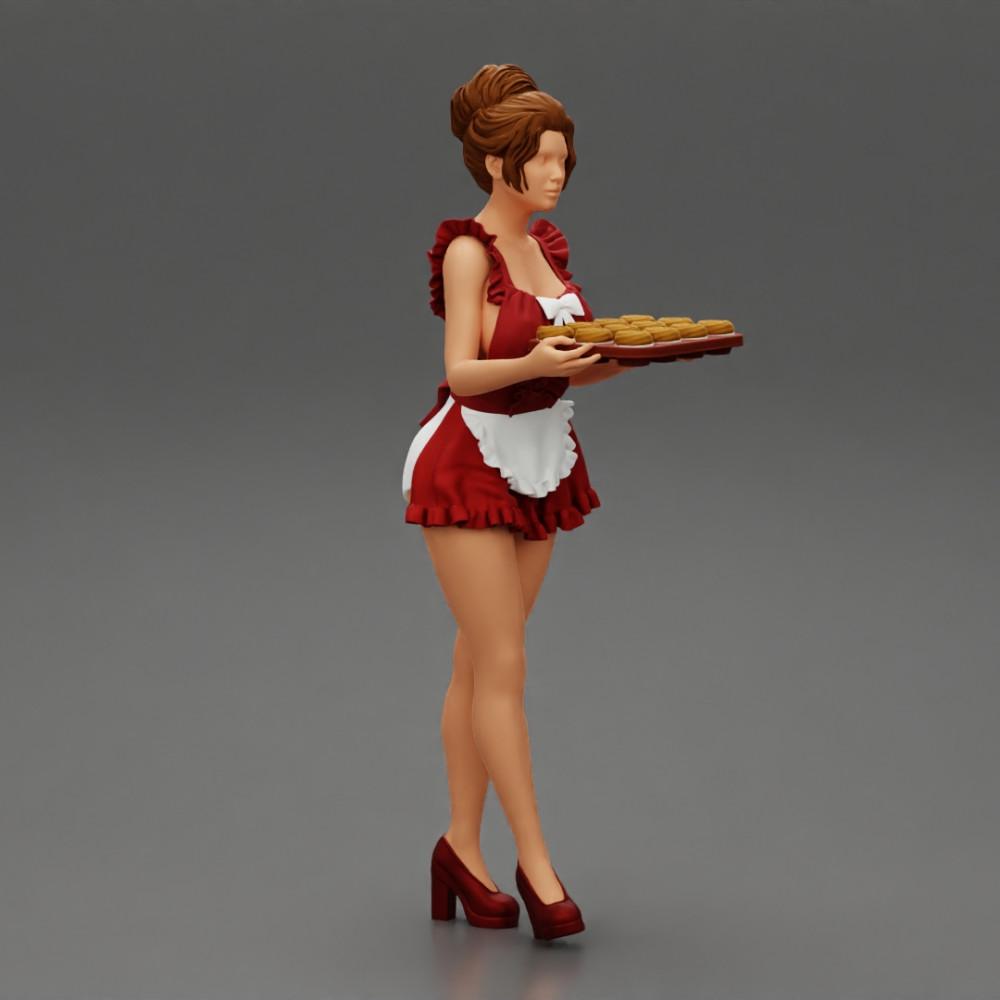 Diorama Modellbau Produktfoto 0: Diorama-Miniatur: Dienstmädchen mit Tablett voller Cupcakes, stehende Figur (Ref Nr. A48)