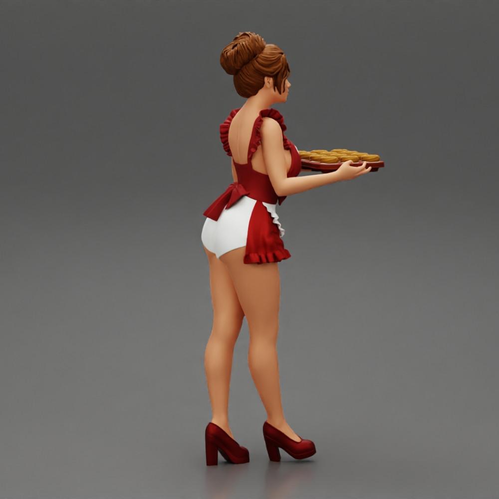 Diorama Modellbau Produktfoto 1: Diorama-Miniatur: Dienstmädchen mit Tablett voller Cupcakes, stehende Figur (Ref Nr. A48)