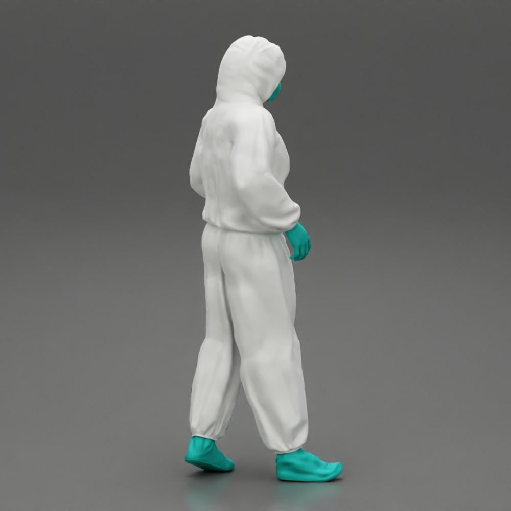 Diorama Modellbau Produktfoto 2: Diorama-Miniatur: Mann im Vollschutzanzug mit Kapuze, Maske & Handschuhen (Ref Nr. A50)
