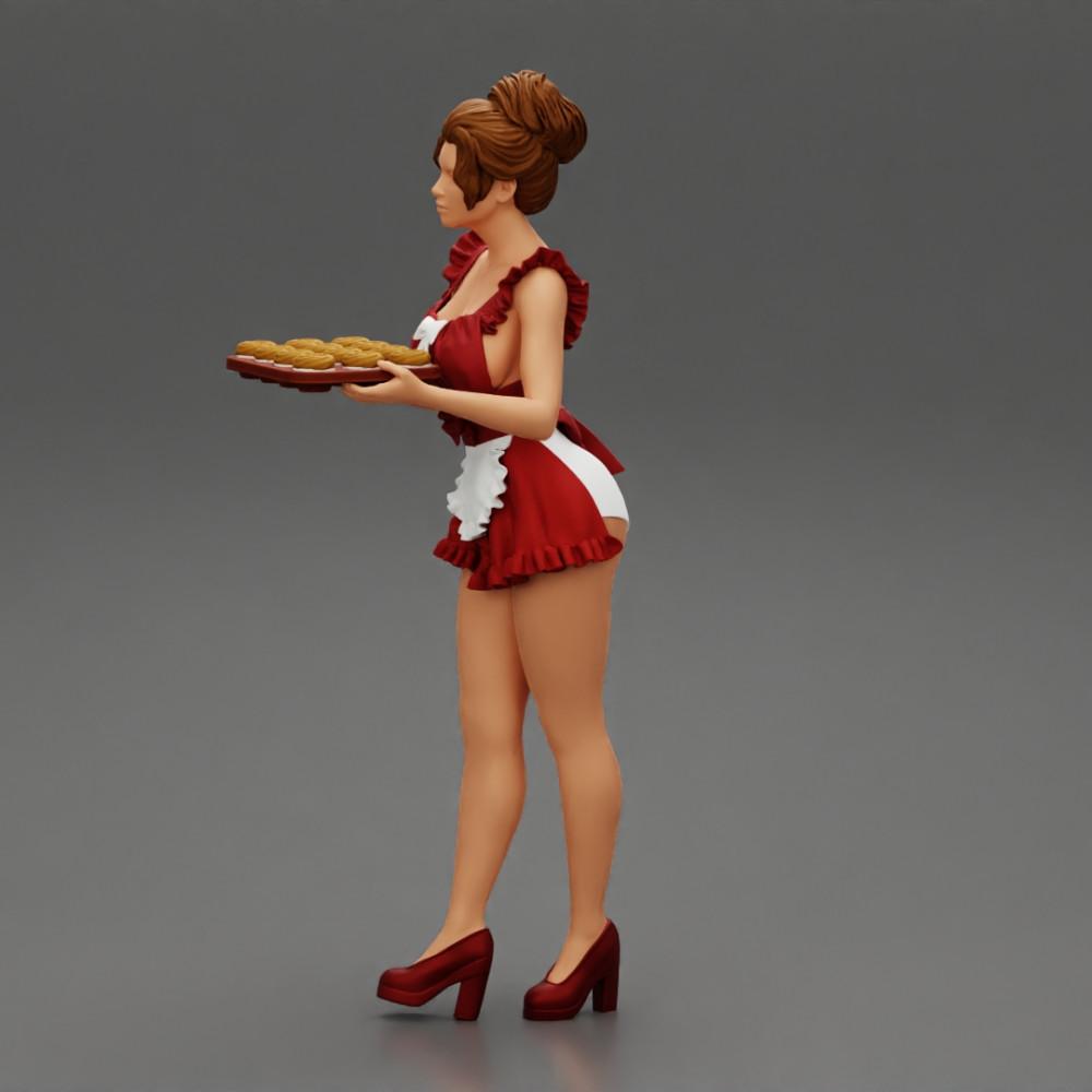 Diorama Modellbau Produktfoto 4: Diorama-Miniatur: Dienstmädchen mit Tablett voller Cupcakes, stehende Figur (Ref Nr. A48)