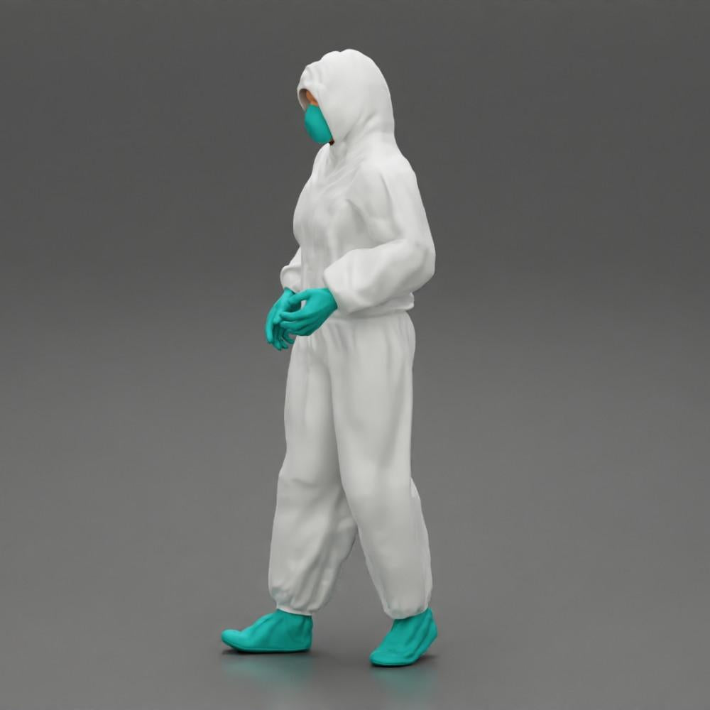 Diorama Modellbau Produktfoto 5: Diorama-Miniatur: Mann im Vollschutzanzug mit Kapuze, Maske & Handschuhen (Ref Nr. A50)