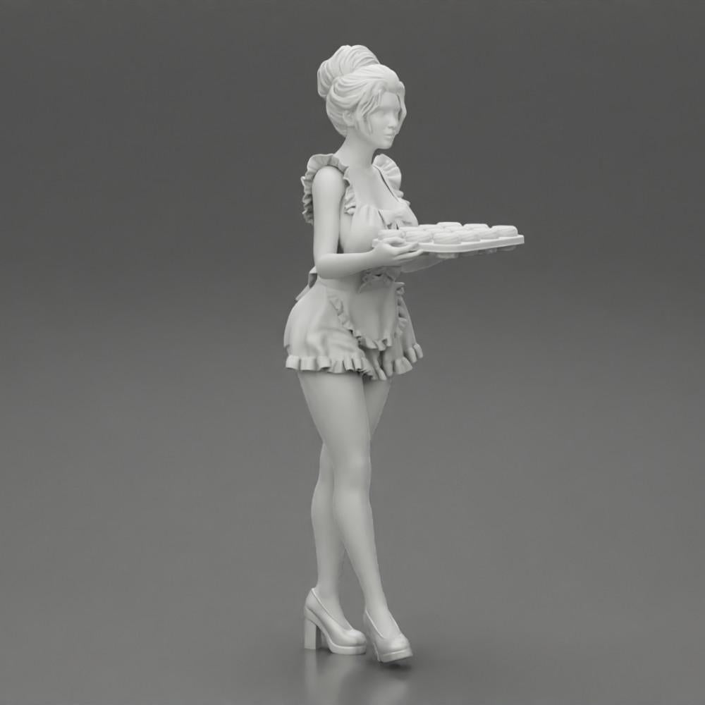 Diorama Modellbau Produktfoto 6: Diorama-Miniatur: Dienstmädchen mit Tablett voller Cupcakes, stehende Figur (Ref Nr. A48)