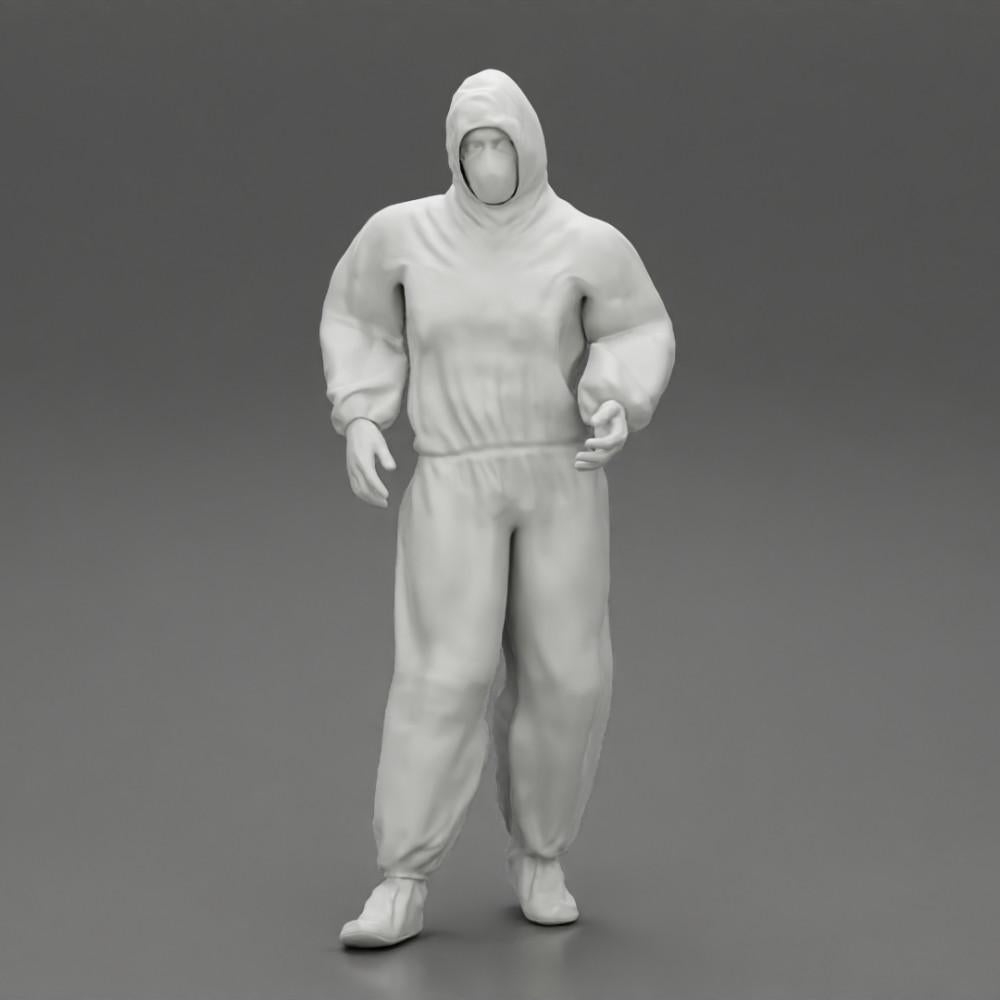Diorama Modellbau Produktfoto 6: Diorama-Miniatur: Mann im Vollschutzanzug mit Kapuze, Maske & Handschuhen (Ref Nr. A50)