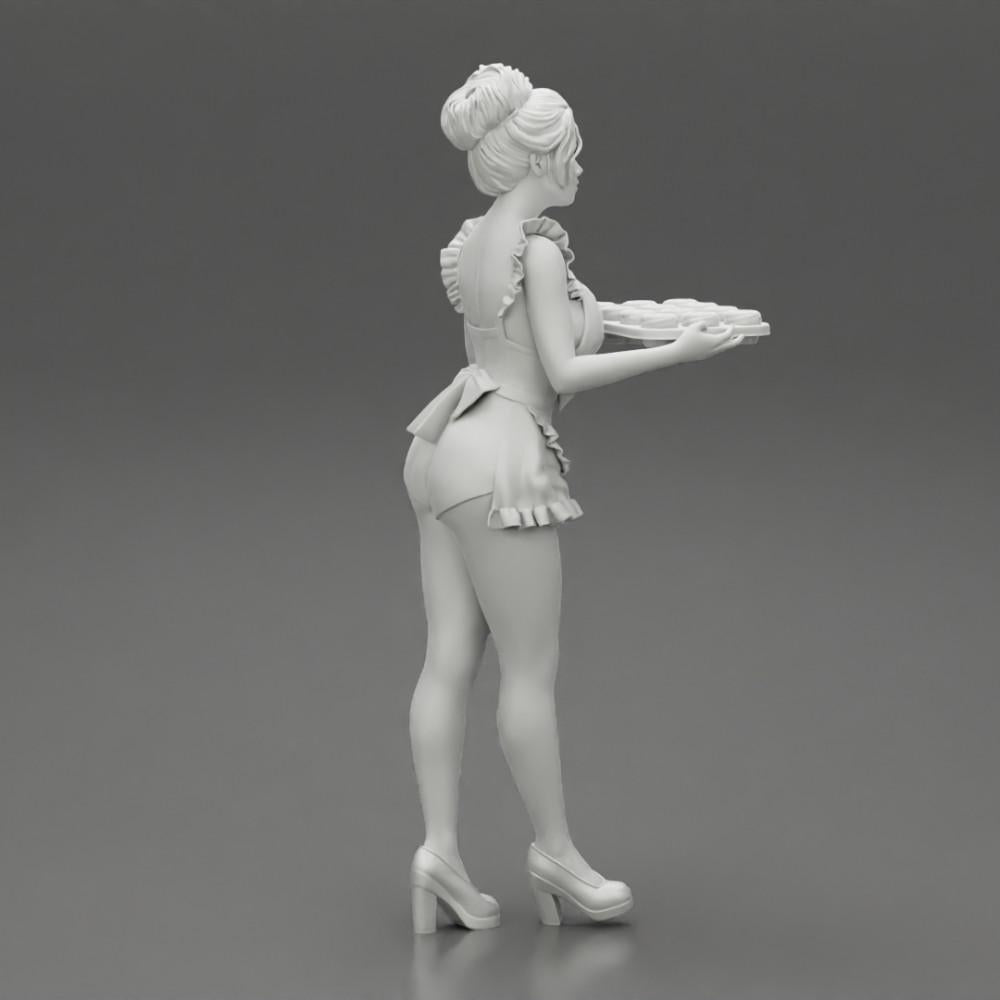 Diorama Modellbau Produktfoto 7: Diorama-Miniatur: Dienstmädchen mit Tablett voller Cupcakes, stehende Figur (Ref Nr. A48)