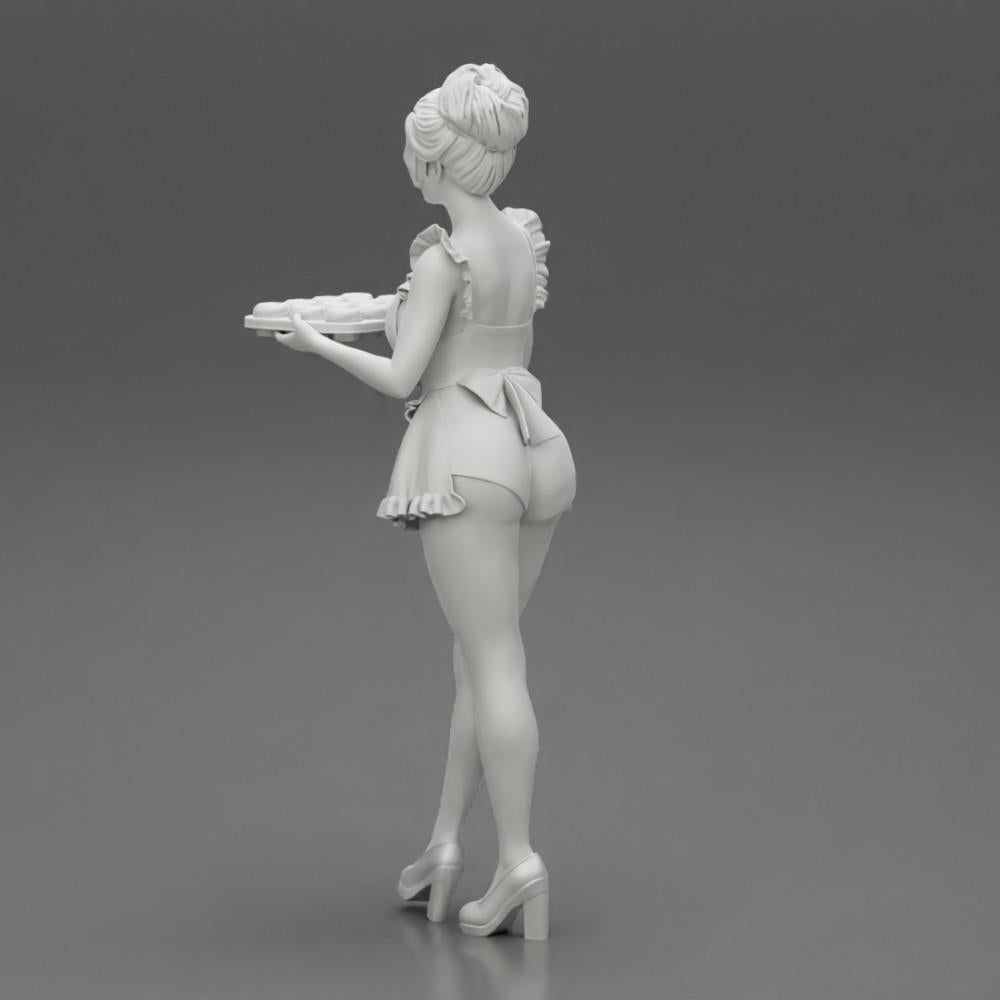 Diorama Modellbau Produktfoto 9: Diorama-Miniatur: Dienstmädchen mit Tablett voller Cupcakes, stehende Figur (Ref Nr. A48)
