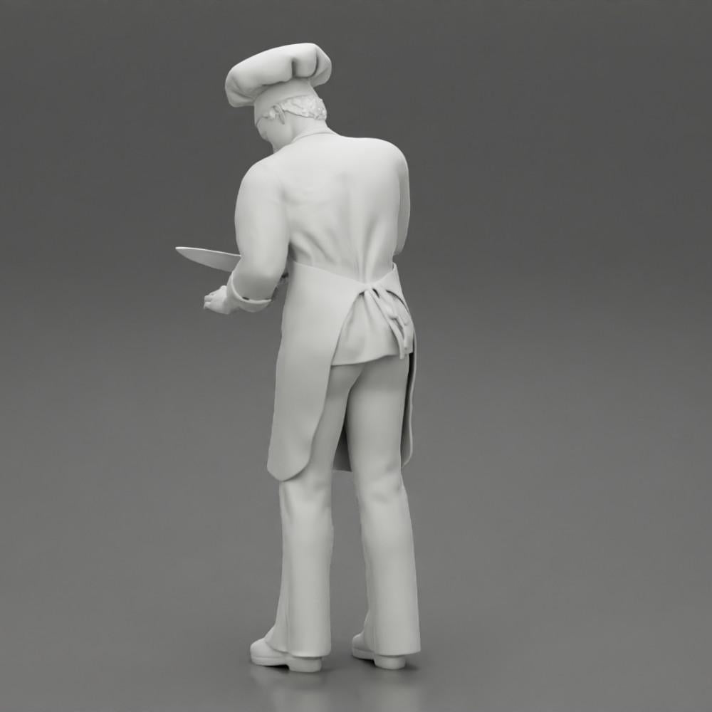 Diorama Modellbau Produktfoto 9: Diorama-Miniatur: stehender Küchenchef in Berufskleidung mit Kochmesser (Ref Nr. A49)