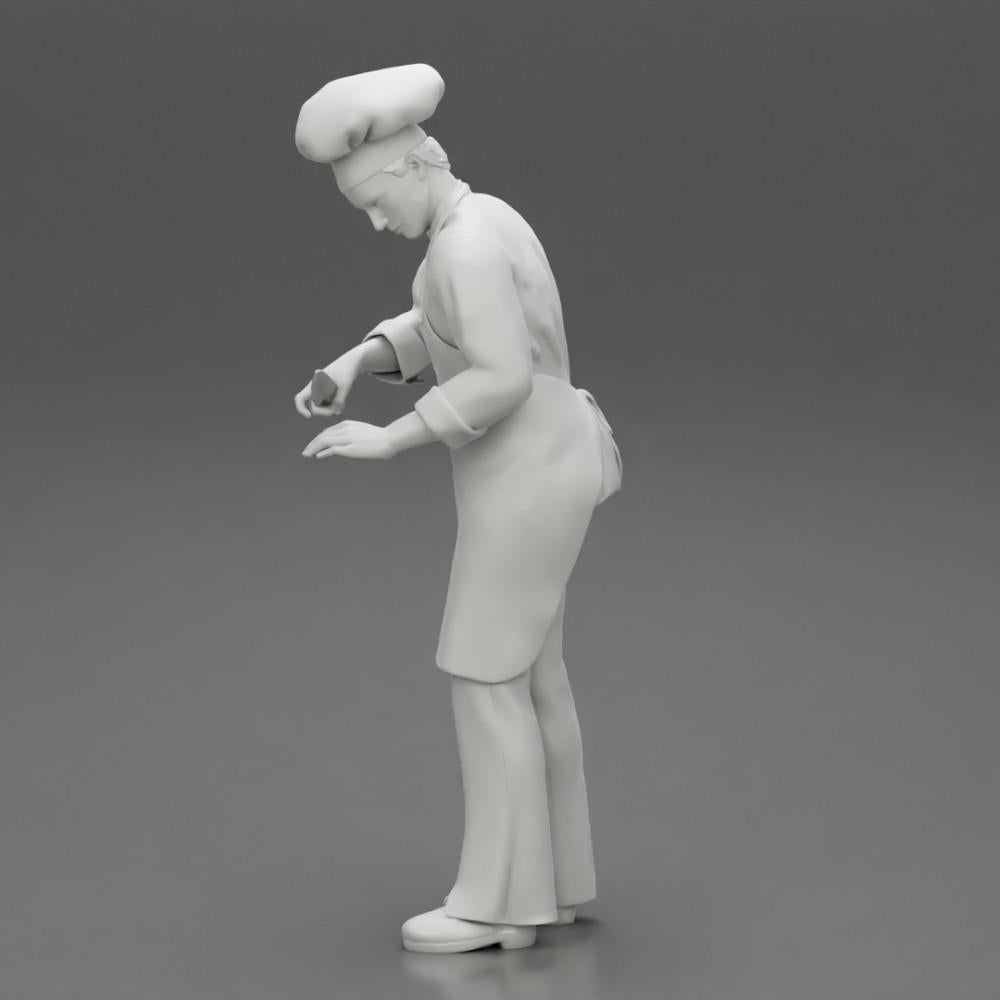Diorama Modellbau Produktfoto 10: Diorama-Miniatur: stehender Küchenchef in Berufskleidung mit Kochmesser (Ref Nr. A49)
