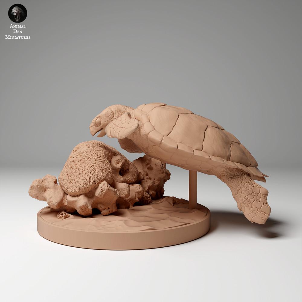 Produktfoto Tierfigur Animal Den Miniatures 0: Meerestier Tierfigur: Echte Karettschildkröte - fressend (24_05_04)