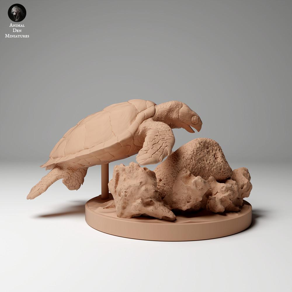 Produktfoto Tierfigur Animal Den Miniatures 1: Meerestier Tierfigur: Echte Karettschildkröte - fressend (24_05_04)